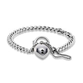 White Gold Curb Link Bracelet with Heart Padlock - Dracakis Jewellers